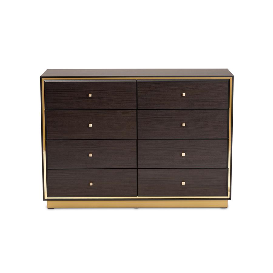 Baxton Studio Cormac Modern and Contemporary Espresso Brown Finished Wood and Gold Metal 8-Drawer Dresser | Dressers | Modishstore - 4
