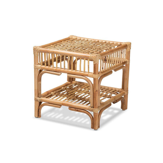 Baxton Studio Rose Modern Bohemian Natural Brown Rattan End Table | End Tables | Modishstore