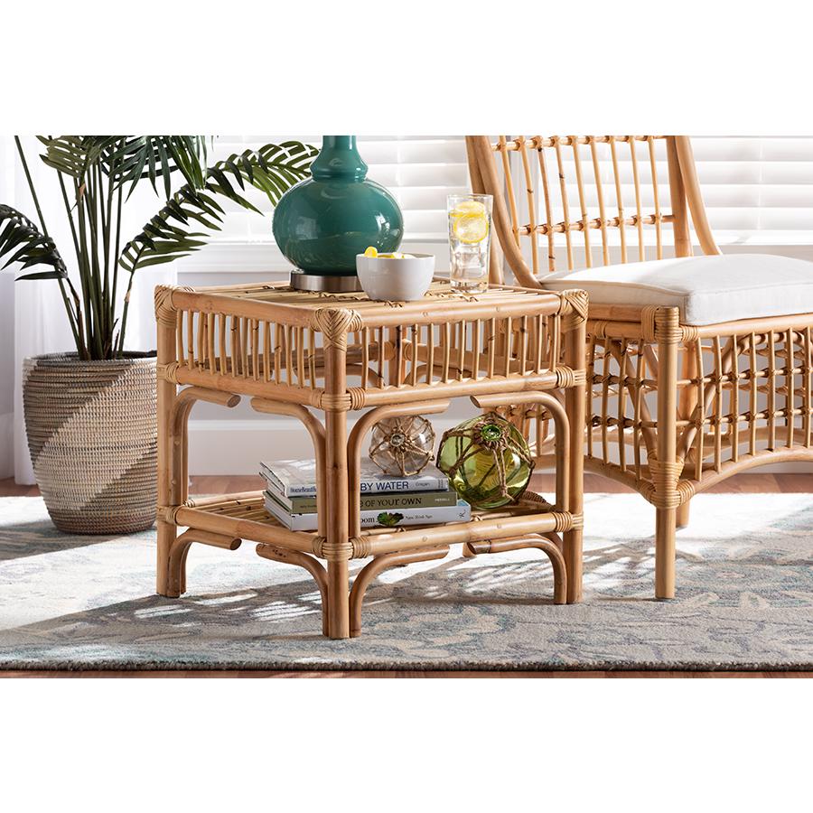 Baxton Studio Rose Modern Bohemian Natural Brown Rattan End Table | End Tables | Modishstore - 2