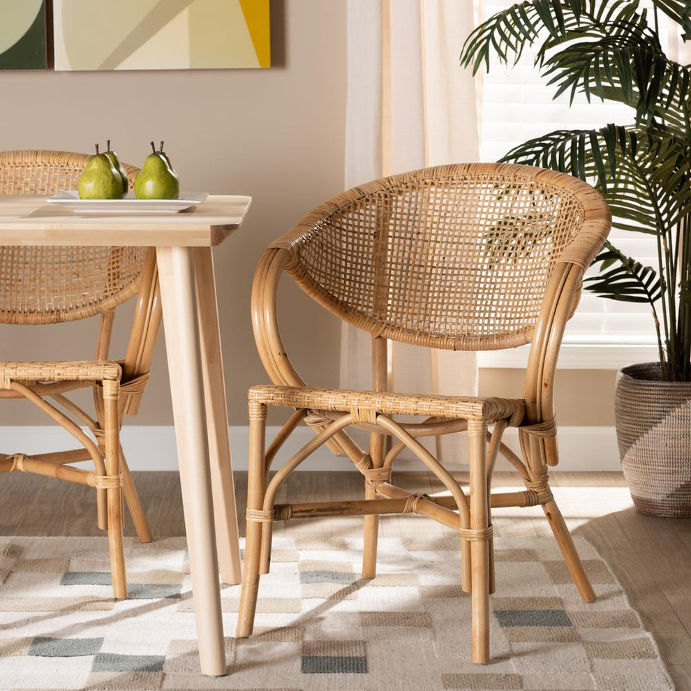 Baxton Studio Varick Modern Bohemian Natural Brown Finished Rattan Dining Chair | Dining Chairs | Modishstore - 2
