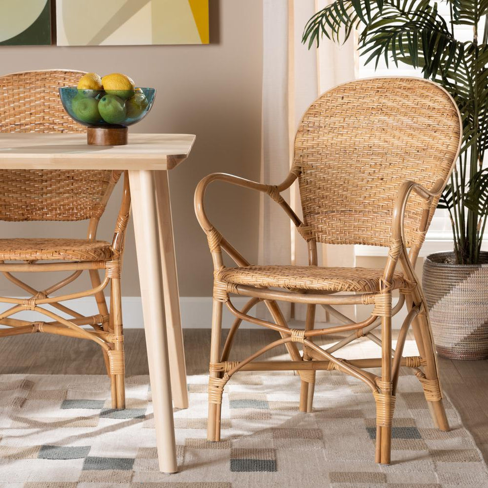Baxton Studio Genna Modern Bohemian Natural Brown Finished Rattan Dining Chair | Dining Chairs | Modishstore - 2