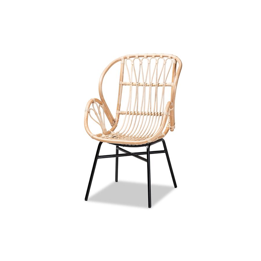 Baxton Studio Caelia Modern Bohemian Natural Brown Rattan and Black Metal Chair | Dining Chairs | Modishstore