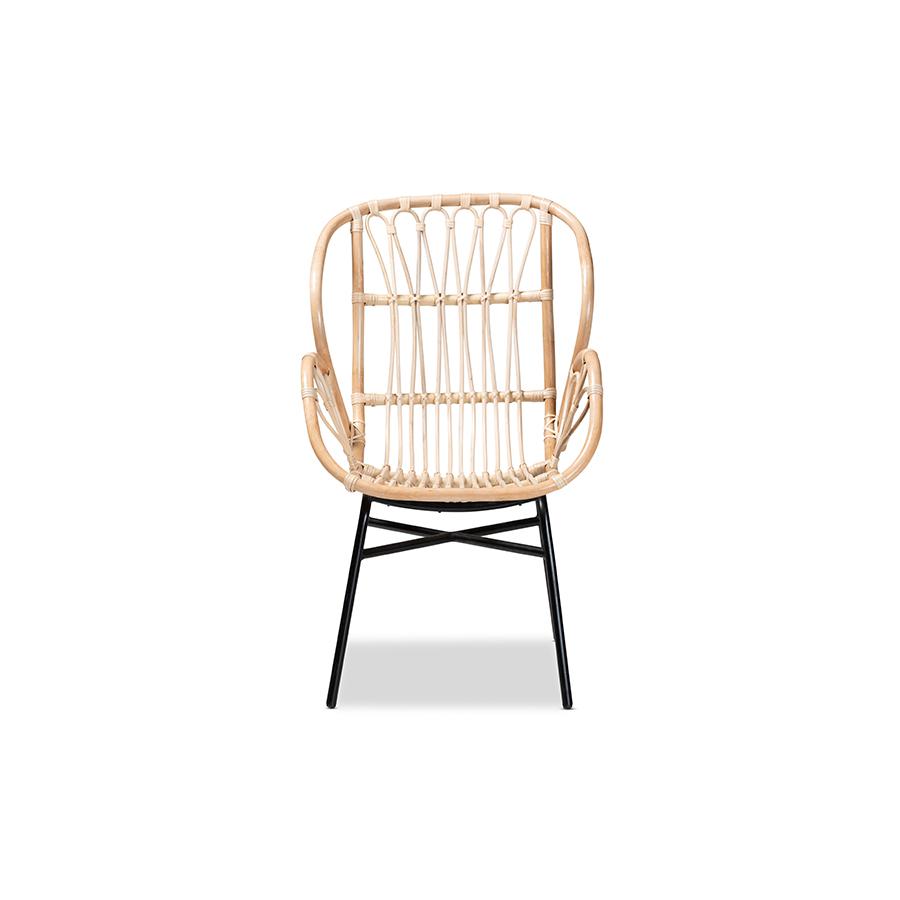 Baxton Studio Caelia Modern Bohemian Natural Brown Rattan and Black Metal Chair | Dining Chairs | Modishstore - 2