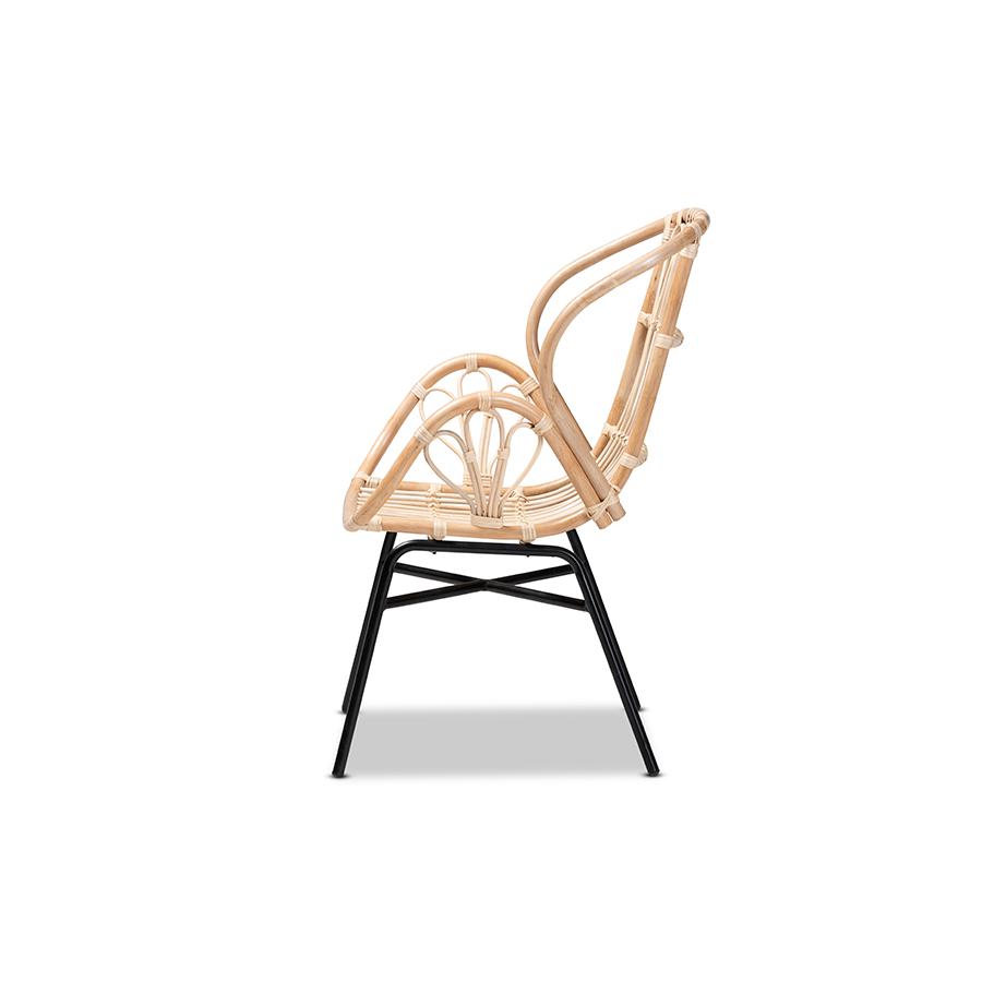 Baxton Studio Caelia Modern Bohemian Natural Brown Rattan and Black Metal Chair | Dining Chairs | Modishstore - 3