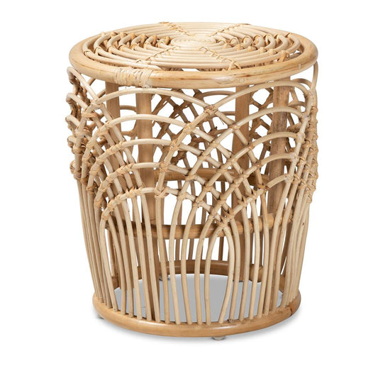 Baxton Studio Edena Modern Bohemian Natural Brown Finished Rattan End Table | End Tables | Modishstore