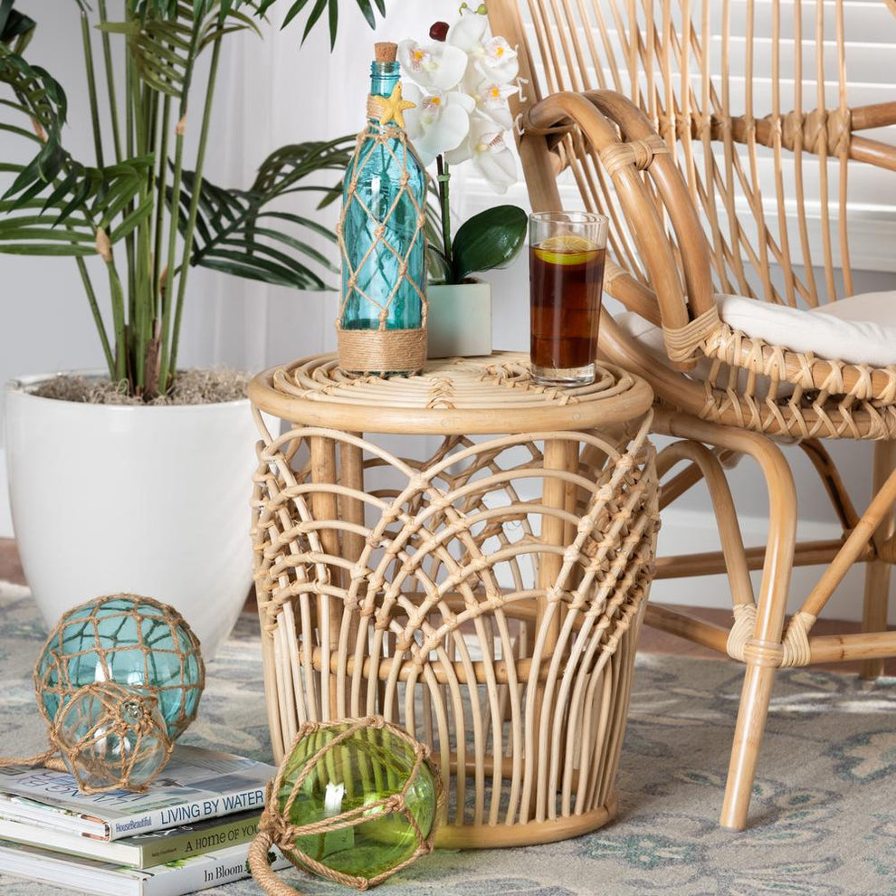 Baxton Studio Edena Modern Bohemian Natural Brown Finished Rattan End Table | End Tables | Modishstore - 2