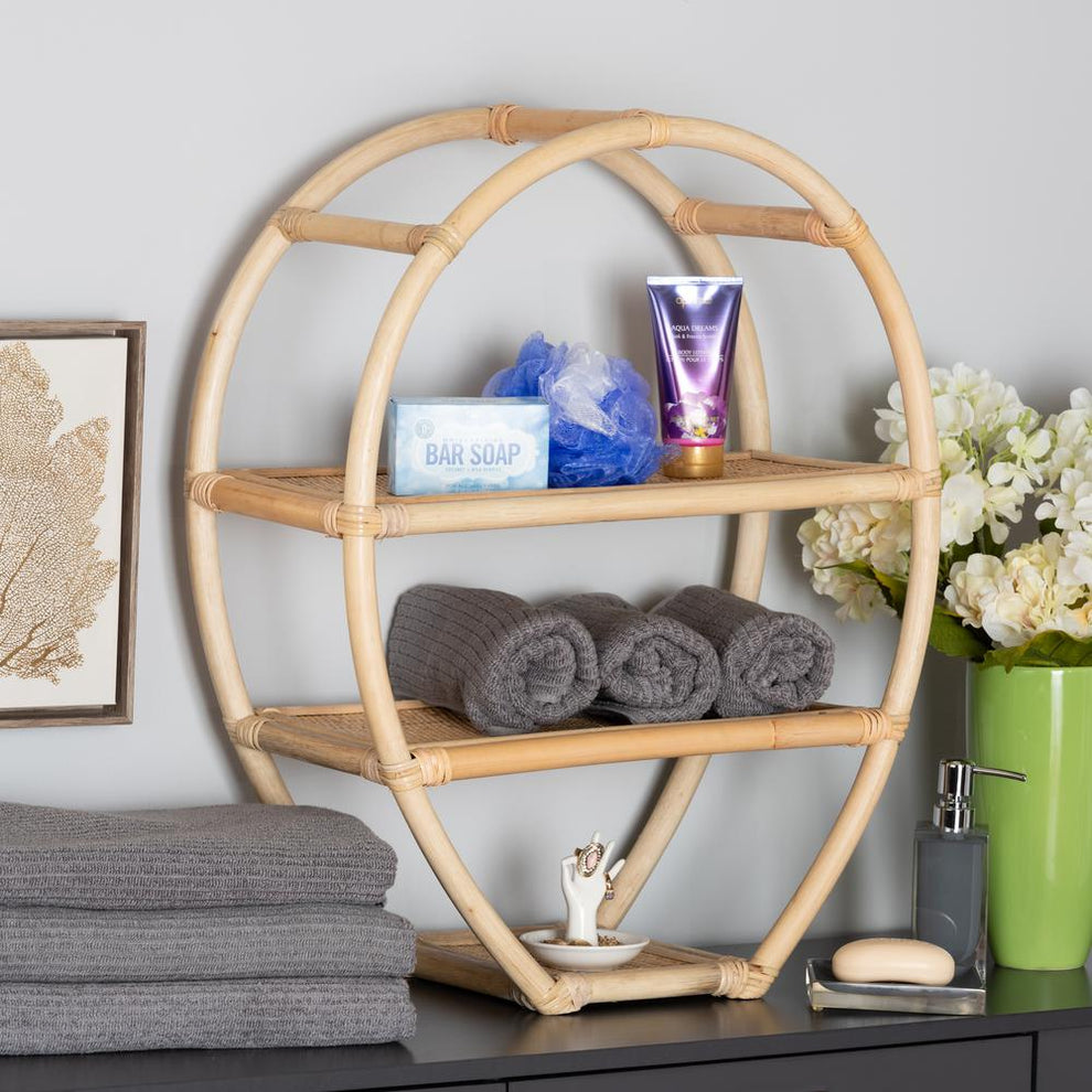 Baxton Studio Ruana Modern Bohemian Natural Brown Finished Rattan 3-Tier Display Shelf | Shelves & Shelving Units | Modishstore - 2