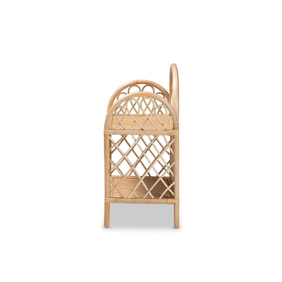 Baxton Studio Hammond Modern Bohemian Natural Brown Rattan 2-Tier Display Shelf | Shelves & Shelving Units | Modishstore - 3