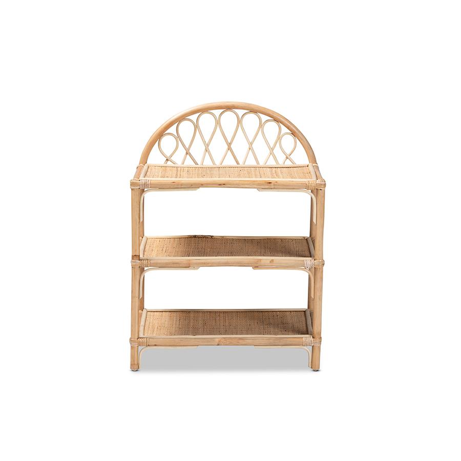 Baxton Studio Redell Modern Bohemian Natural Brown Rattan 3-Tier Display Shelf | Shelves & Shelving Units | Modishstore - 2