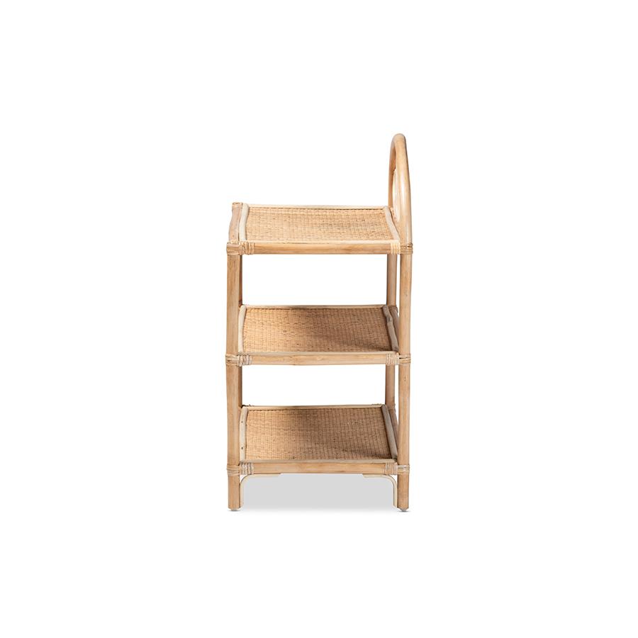Baxton Studio Redell Modern Bohemian Natural Brown Rattan 3-Tier Display Shelf | Shelves & Shelving Units | Modishstore - 3
