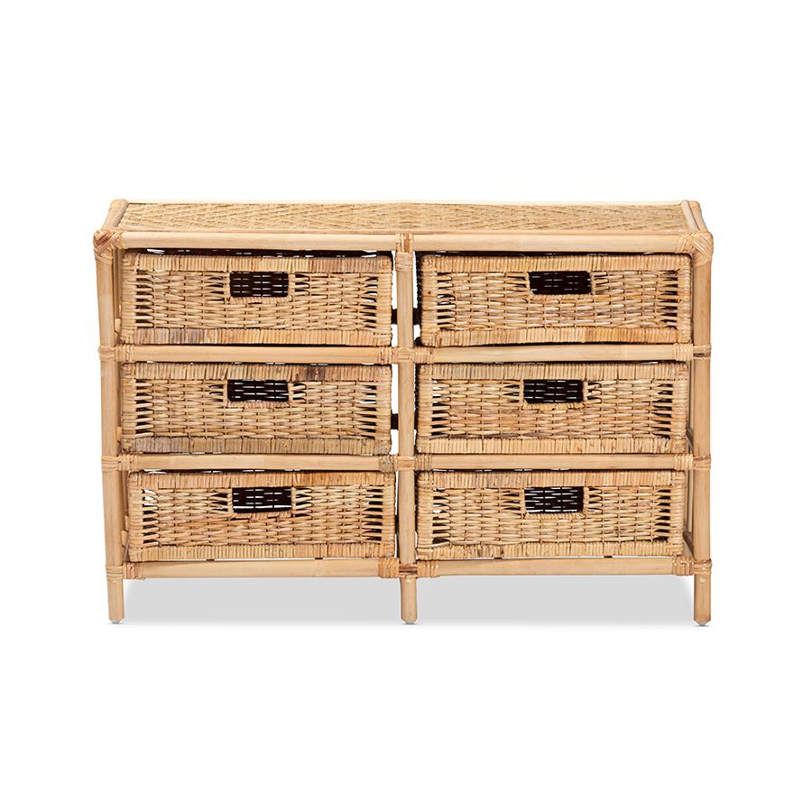 Baxton Studio Dariana Modern Bohemian Natural Brown Rattan 6-Drawer Storage Cabinet | Cabinets | Modishstore - 3