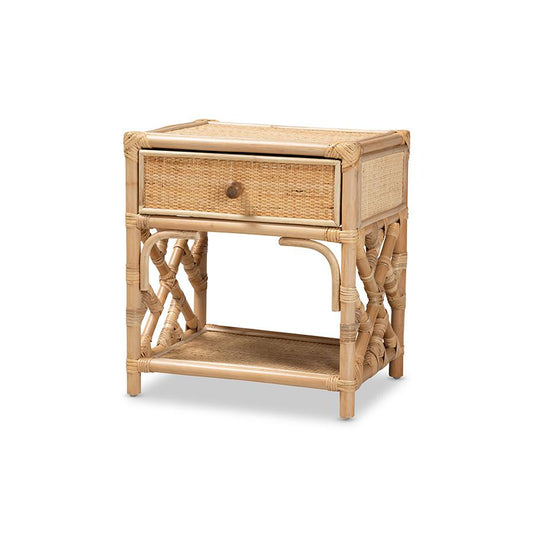 Baxton Studio Camara Modern Bohemian Natural Brown Rattan 1-Drawer Nightstand | Nightstands | Modishstore