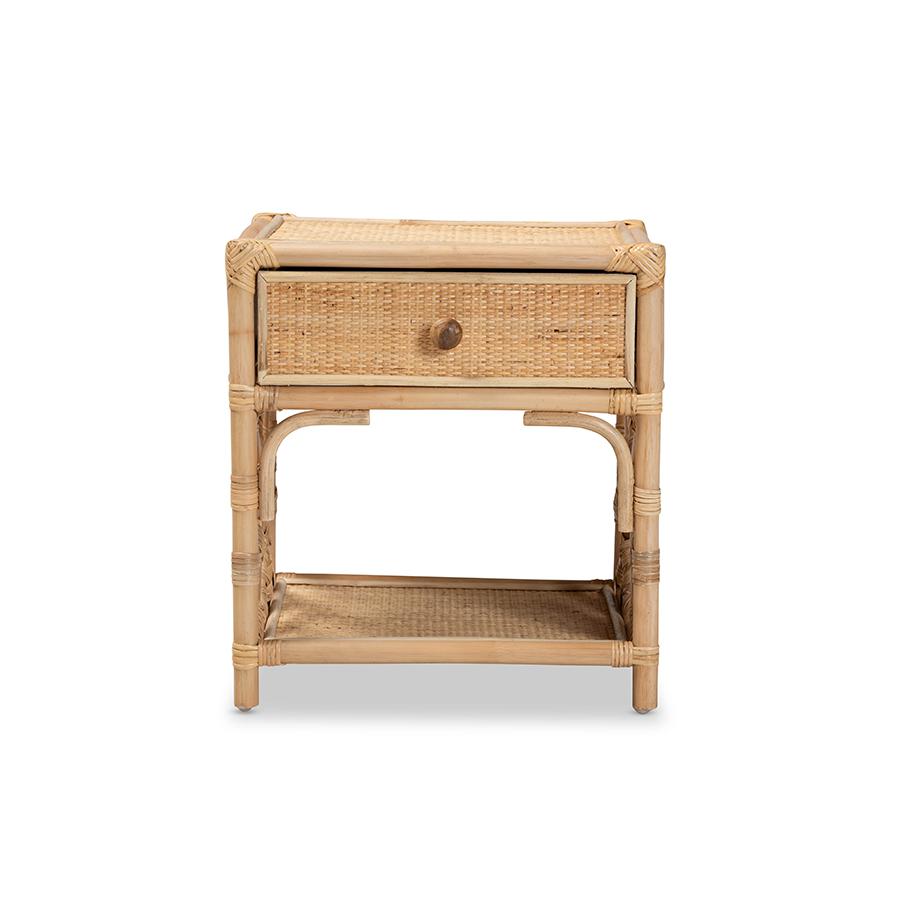 Baxton Studio Camara Modern Bohemian Natural Brown Rattan 1-Drawer Nightstand | Nightstands | Modishstore - 3