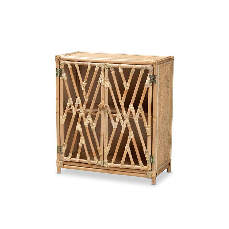 Baxton Studio Shena Modern Bohemian Natural Brown Rattan 2-Door Storage Cabinet | Cabinets | Modishstore