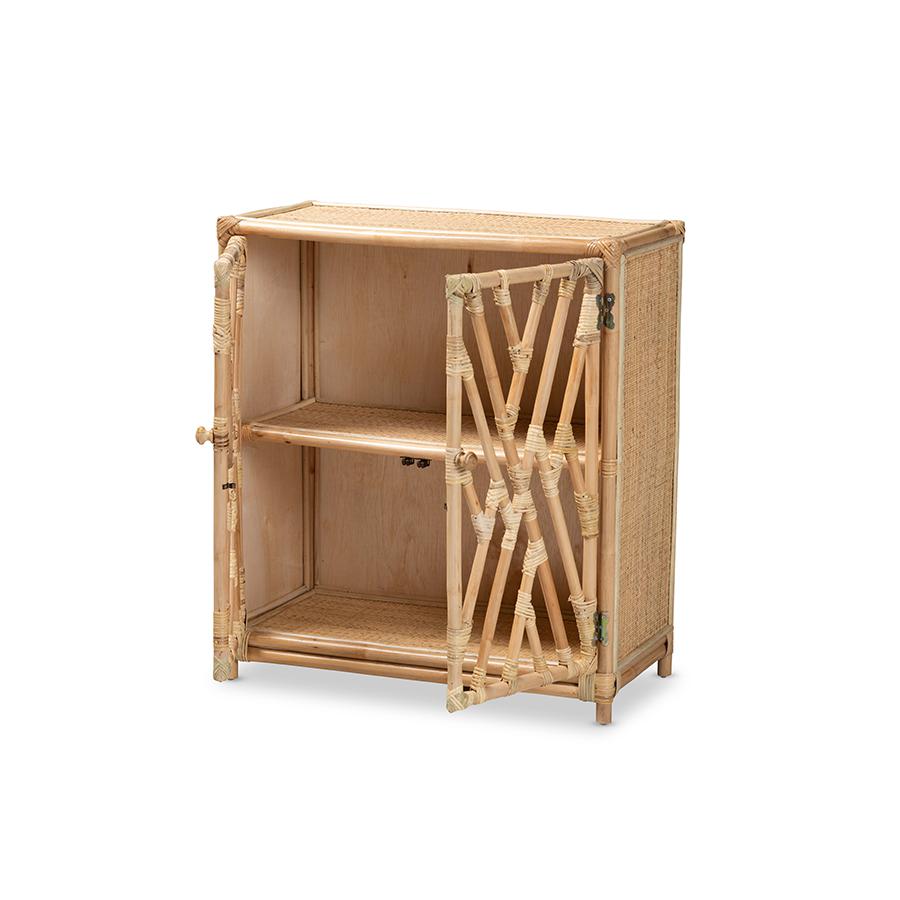 Baxton Studio Shena Modern Bohemian Natural Brown Rattan 2-Door Storage Cabinet | Cabinets | Modishstore - 2