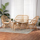 Baxton Studio Jayden Modern Bohemian White Fabric Upholstered and Natural Brown Finished Rattan 5-Piece Living Room Set | Sofas | Modishstore