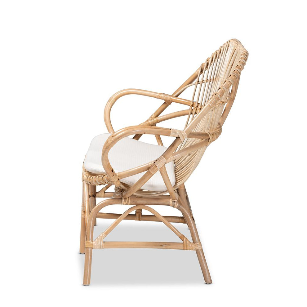 Baxton Studio Jayden Modern Bohemian White Fabric Upholstered and Natural Brown Finished Rattan Loveseat | Loveseats | Modishstore - 4