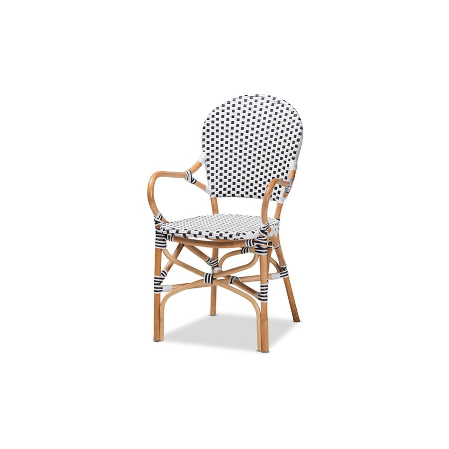 Baxton Studio Naila Classic French Black and White Plastic and Natural Brown Rattan 5-Piece Dining Set | Dining Sets | Modishstore - 2