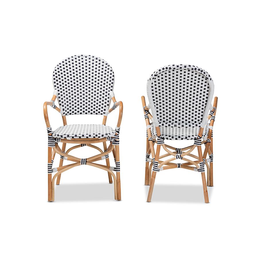 Baxton Studio Naila Classic French Black and White Weaving and Natural Brown Rattan 2-Piece Dining Chair Set | Dining Chairs | Modishstore - 2