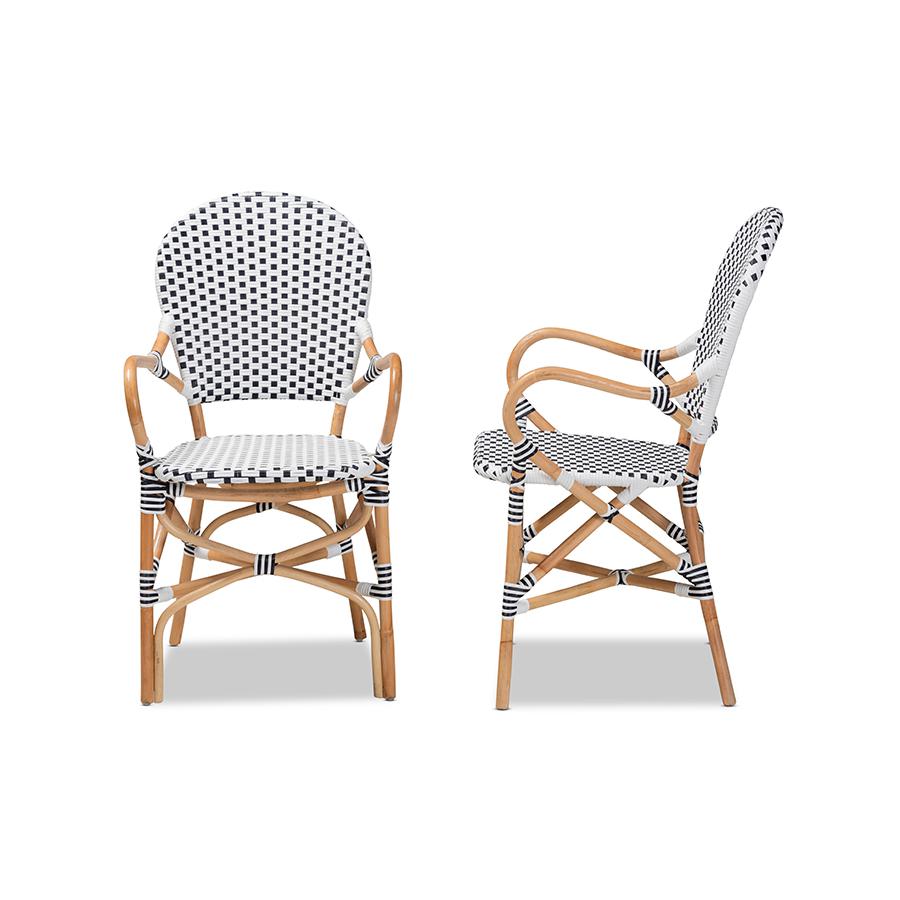 Baxton Studio Naila Classic French Black and White Weaving and Natural Brown Rattan 2-Piece Dining Chair Set | Dining Chairs | Modishstore - 3