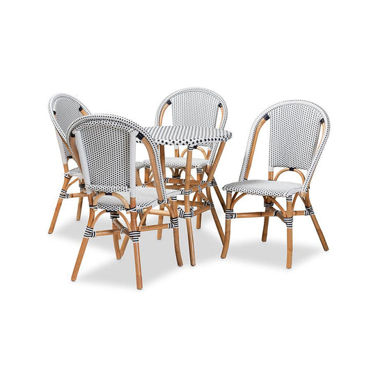 Baxton Studio Genica Classic French Black and White Waeving and Natural Brown Rattan 5-Piece Dining Chair Set | Dining Sets | Modishstore