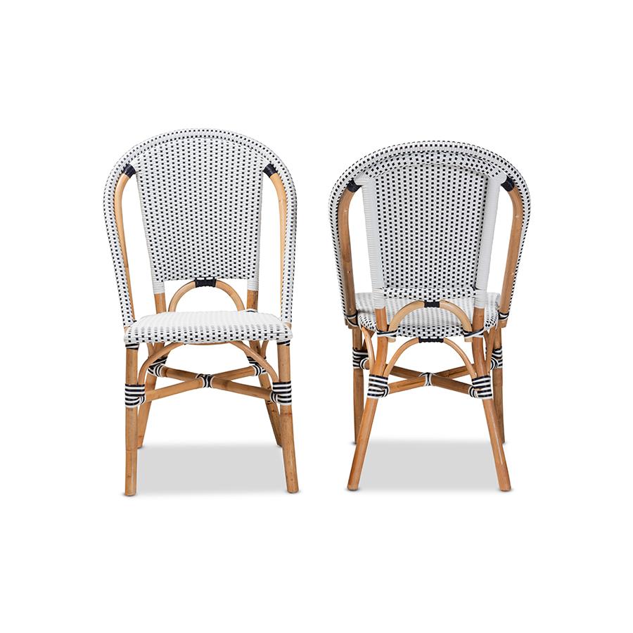 Baxton Studio Genica Classic French Black and White Weaving and Natural Brown Rattan 2-Piece Dining Chair Set | Dining Chairs | Modishstore - 2