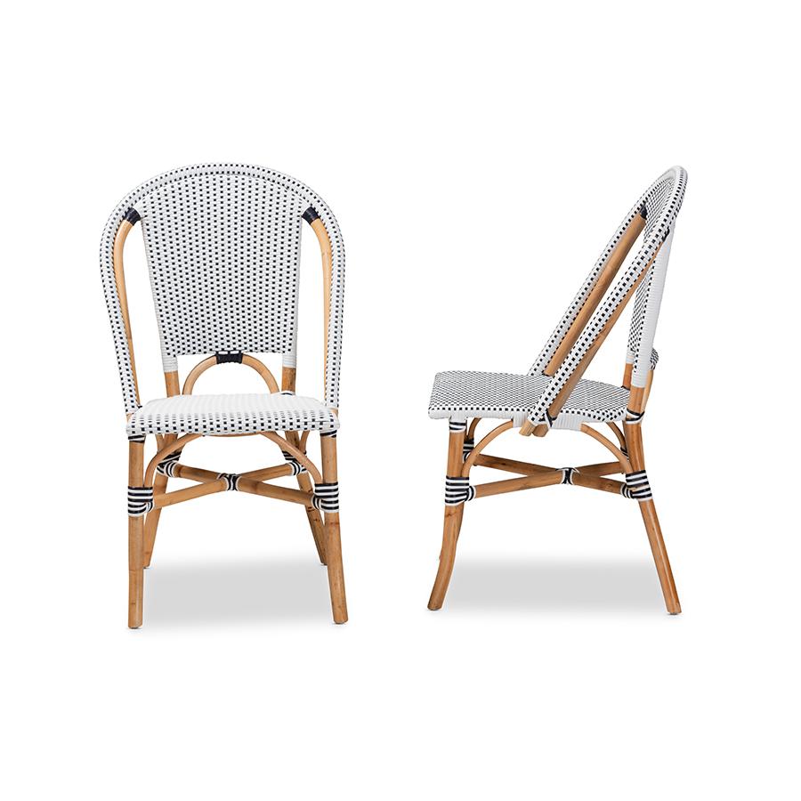 Baxton Studio Genica Classic French Black and White Weaving and Natural Brown Rattan 2-Piece Dining Chair Set | Dining Chairs | Modishstore - 3