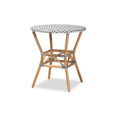 Baxton Studio Tavor Classic French Black and White Weaving and Natural Brown Rattan Dining Table