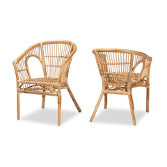 Baxton Studio Alleta Modern Bohemian Natural Brown Rattan 2-Piece Dining Chair Set