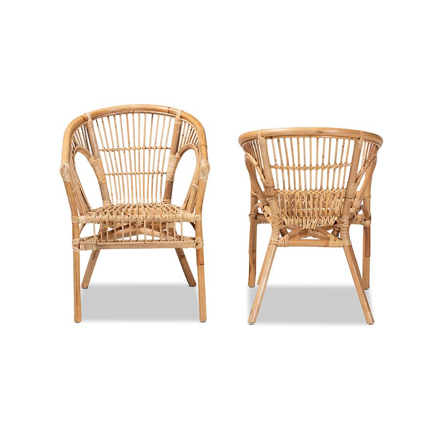Baxton Studio Alleta Modern Bohemian Natural Brown Rattan 2-Piece Dining Chair Set | Dining Chairs | Modishstore - 2