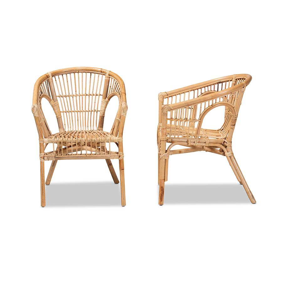 Baxton Studio Alleta Modern Bohemian Natural Brown Rattan 2-Piece Dining Chair Set | Dining Chairs | Modishstore - 3