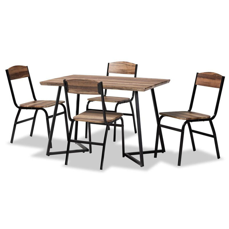 Baxton Studio Roana Modern and Contemporary Walnut Brown Finished Wood and Black Metal 5-Piece Dining Set | Dining Sets | Modishstore
