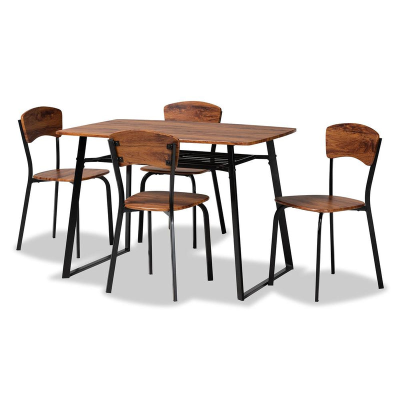 Baxton Studio Elida Modern and Contemporary Walnut Brown Finished Wood and Black Metal 5-Piece Dining Set | Dining Sets | Modishstore
