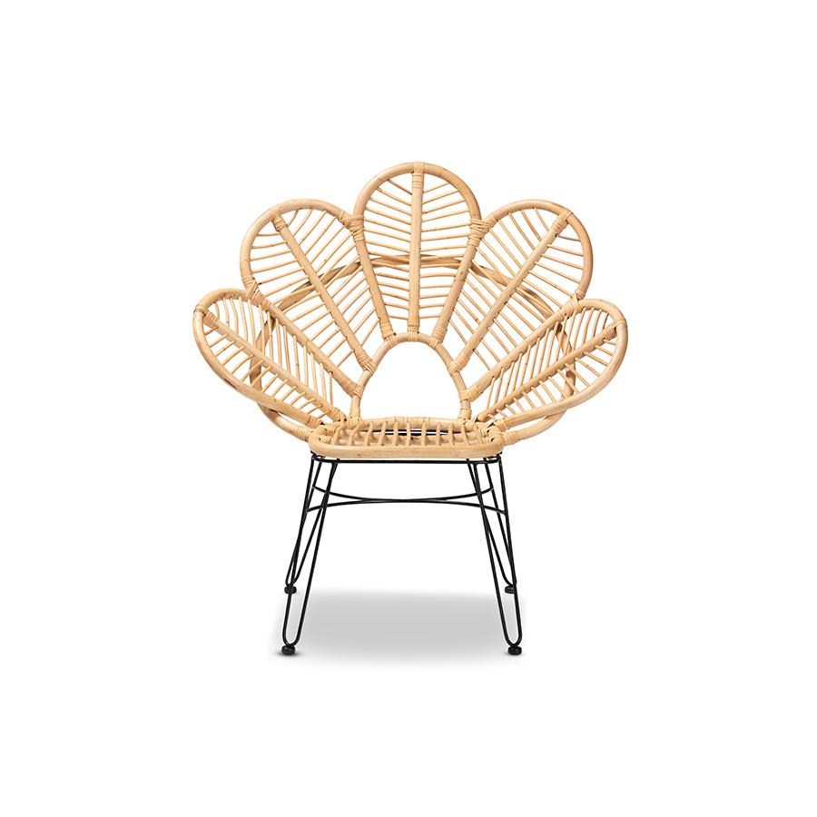 Baxton Studio Garan Modern Bohemian Natural Brown Rattan and Black Metal Accent Chair | Accent Chairs | Modishstore - 2