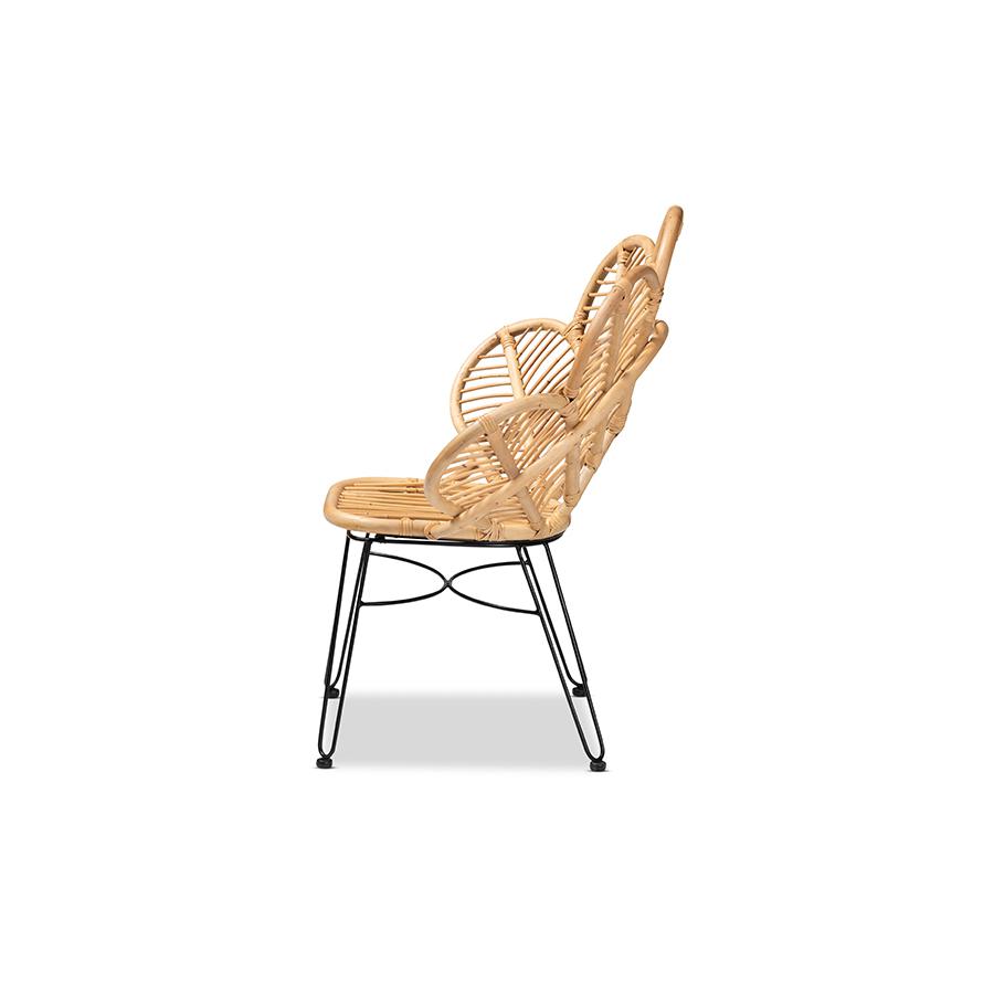Baxton Studio Garan Modern Bohemian Natural Brown Rattan and Black Metal Accent Chair | Accent Chairs | Modishstore - 3
