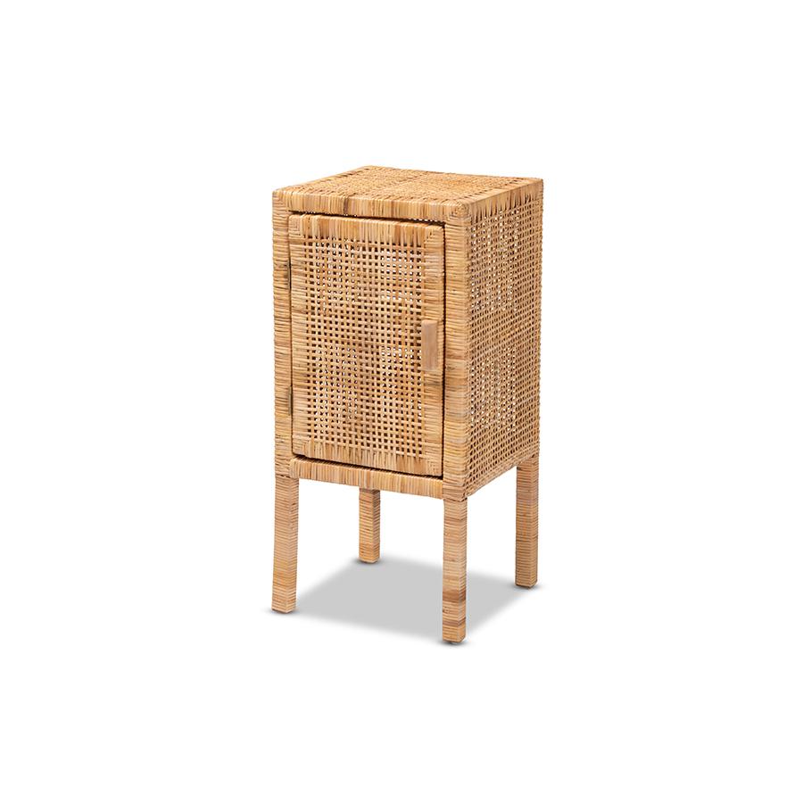 Baxton Studio Vivan Modern Bohemian Natural Brown Rattan 1-Door Nightstand | Nightstands | Modishstore