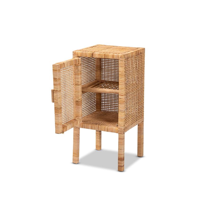 Baxton Studio Vivan Modern Bohemian Natural Brown Rattan 1-Door Nightstand | Nightstands | Modishstore - 2