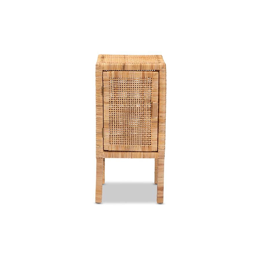 Baxton Studio Vivan Modern Bohemian Natural Brown Rattan 1-Door Nightstand | Nightstands | Modishstore - 3