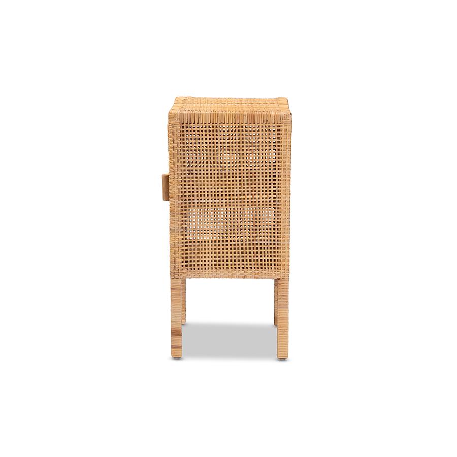 Baxton Studio Vivan Modern Bohemian Natural Brown Rattan 1-Door Nightstand | Nightstands | Modishstore - 4