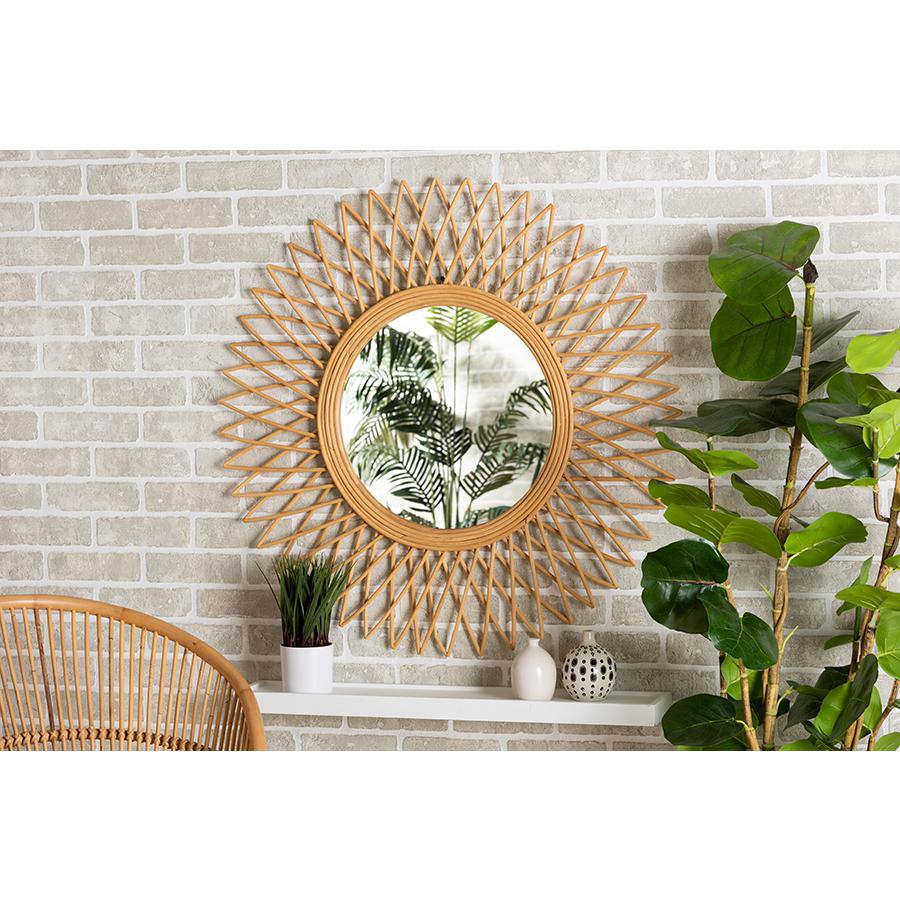 Baxton Studio Vera Modern Bohemian Natural Brown Rattan Accent Wall Mirror | Mirrors | Modishstore - 3
