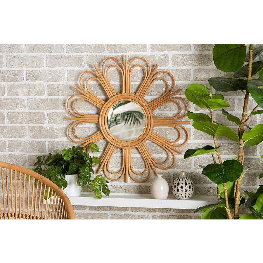 Baxton Studio Sakura Modern Bohemian Natural Brown Rattan Accent Wall Mirror | Mirrors | Modishstore - 3