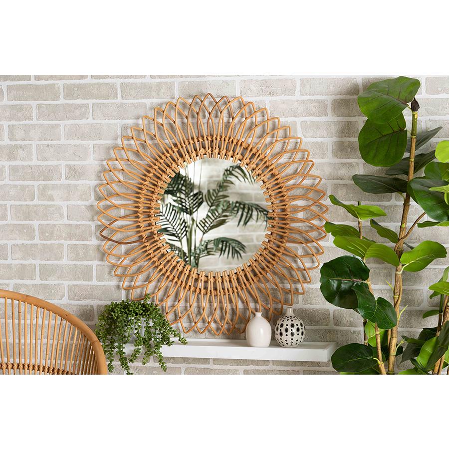 Baxton Studio Bora Modern Bohemian Natural Brown Rattan Accent Wall Mirror | Mirrors | Modishstore - 3