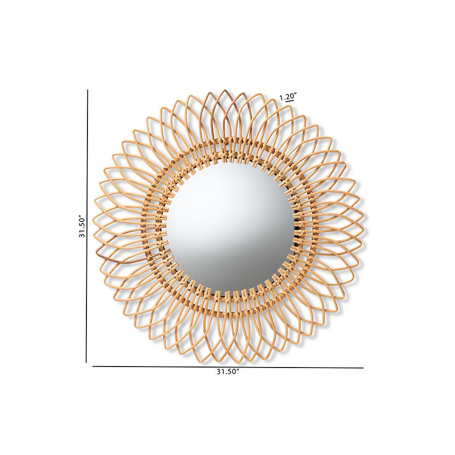 Baxton Studio Bora Modern Bohemian Natural Brown Rattan Accent Wall Mirror | Mirrors | Modishstore - 4