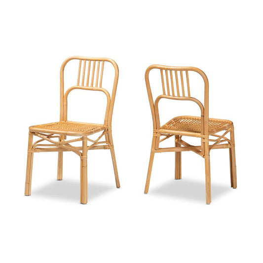 Baxton Studio Ivora Modern Bohemian Natural Brown Rattan 2-Piece Dining Chair Set | Dining Chairs | Modishstore