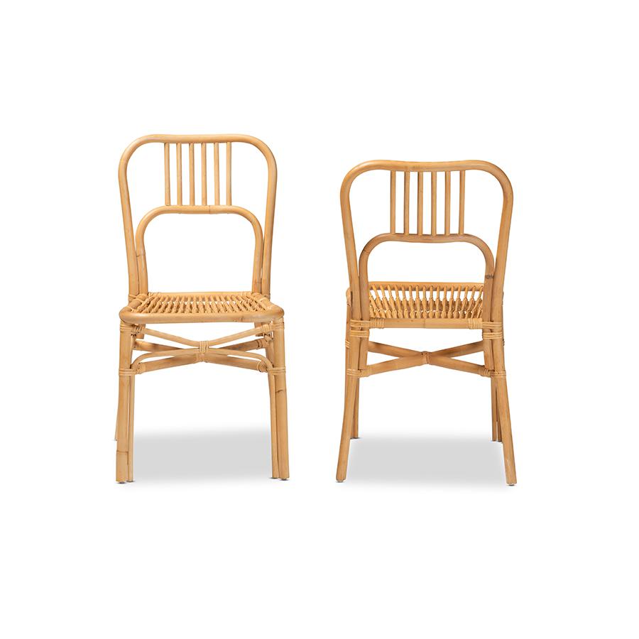 Baxton Studio Ivora Modern Bohemian Natural Brown Rattan 2-Piece Dining Chair Set | Dining Chairs | Modishstore - 2