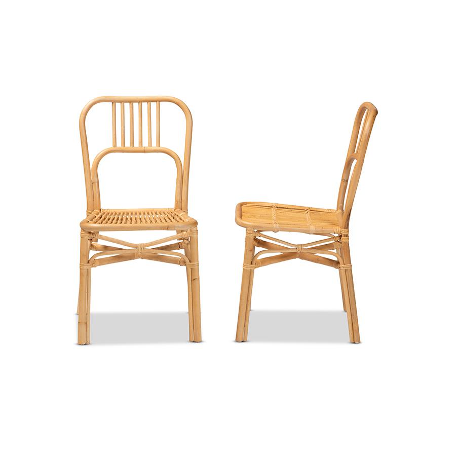 Baxton Studio Ivora Modern Bohemian Natural Brown Rattan 2-Piece Dining Chair Set | Dining Chairs | Modishstore - 3