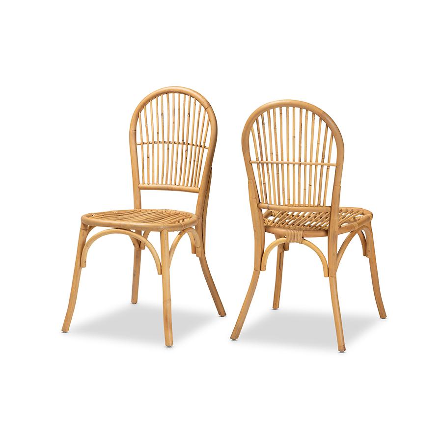 Baxton Studio Wina Modern Bohemian Natural Brown Rattan 2-Piece Dining Chair Set | Dining Chairs | Modishstore