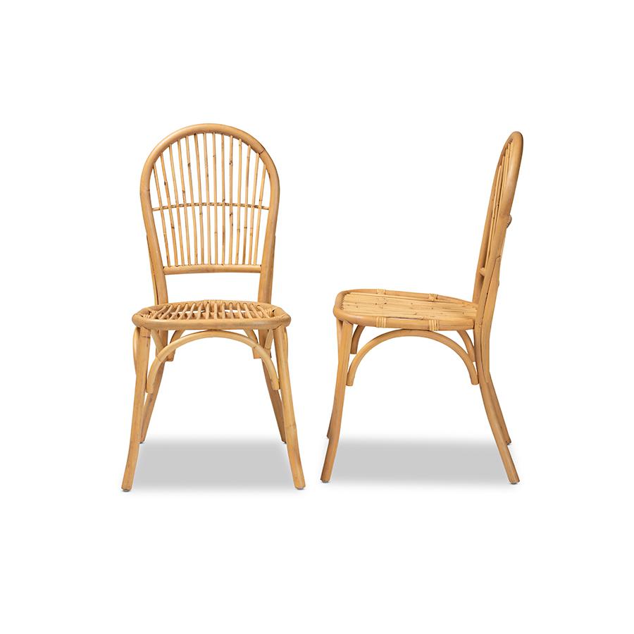 Baxton Studio Wina Modern Bohemian Natural Brown Rattan 2-Piece Dining Chair Set | Dining Chairs | Modishstore - 3