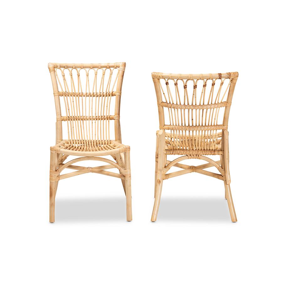 Baxton Studio Ammi Modern Bohemian Natural Brown Rattan 2-Piece Dining Chair Set | Dining Chairs | Modishstore - 2