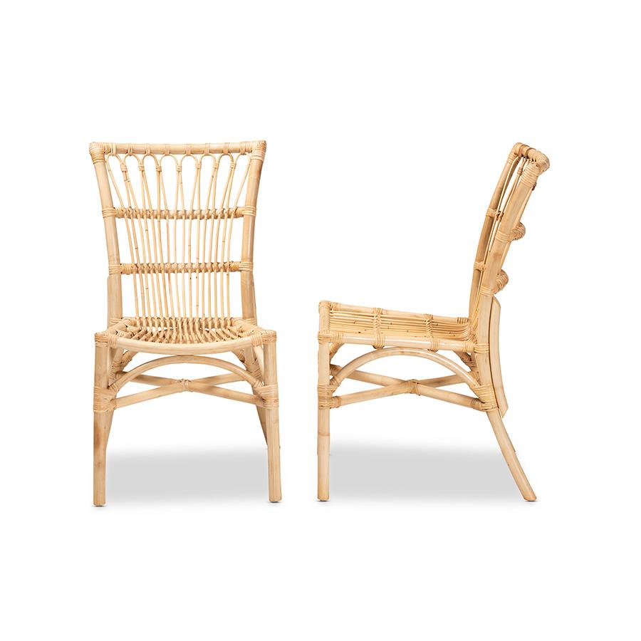 Baxton Studio Ammi Modern Bohemian Natural Brown Rattan 2-Piece Dining Chair Set | Dining Chairs | Modishstore - 3